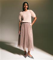 Women's Pale Pink Sequinned Tulle Midi Skirt New Look