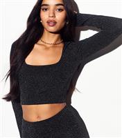 Women's Black Metallic Long Sleeve Crop Top New Look