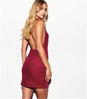 Women's Red Diamant Studded Cowl Halterneck Mini Dress New Look