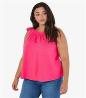 Women's Curve Bright Pink Linen-Blend Tie Strap Top Apricot New Look