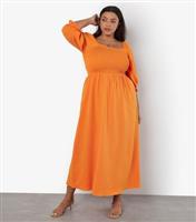 Women's Curve Orange Midi Milkmaid Dress Apricot New Look