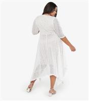 Women's Curve Cream Lace Hanky Hem Midi Wrap Dress Apricot New Look