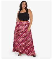 Women's Curve Pink Wave Print Maxi Skirt Apricot New Look
