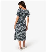 Women's Navy Floral Ditsy Print Midi Dress Apricot New Look