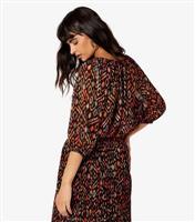 Women's Orange Abstract Print Tie Neck Crop Top Apricot New Look
