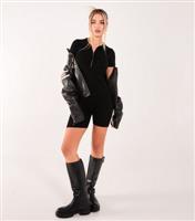 Women's Black Zip Up Rib Knit Unitard Pink Vanilla New Look