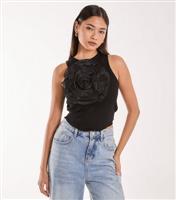 Women's Black Oversized Corsage Top Pink Vanilla New Look