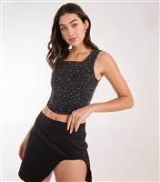 Women's Black Diamant Crop Top Pink Vanilla New Look