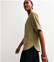 Women's Dark Khaki Raglan Sleeve Woven Top New Look