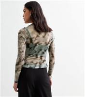 Women's Grey Asymmetrical Ink Mesh Long Sleeve Top New Look