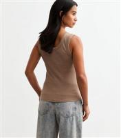 Women's Petite Brown Scoop Neck Ribbed Jersey Vest New Look