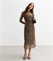 Women's Brown Leopard Print Mesh Midi Dress New Look