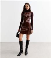 Women's Burgundy Vinyl Mini Dress New Look