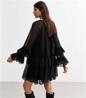 Women's Black Tiered Ruffled Chiffon Mini Dress New Look