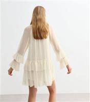 Women's Off White Tiered Ruffled Chiffon Mini Dress New Look