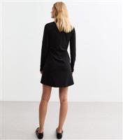 Women's Black Ruched Ribbed Long Sleeve Mini Shirt Dress New Look