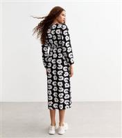 Women's Black Floral Print Long Sleeve Midi Dress New Look