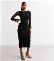 Women's Black Mesh Flared Sleeve Midi Dress New Look