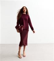 Women's Burgundy Mesh Flared Sleeve Midi Dress New Look