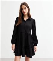Women's Black Crinkle Smock Shirt Dress New Look