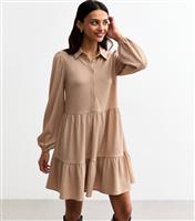 Women's Camel Crinkle Smock Shirt Dress New Look