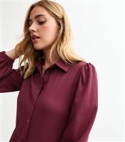 Women's Burgundy Crinkle Smock Shirt Dress New Look