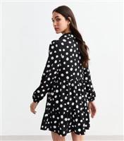 Women's Black Polka Dot Crinkled Smock Shirt Dress New Look