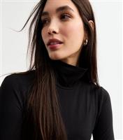 Women's Black Jersey Roll Neck Mini Dress New Look