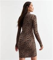 Women's Brown Leopard Print Jersey Mini Dress New Look