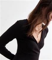 Women's Black Wrap Style Jersey Mini Dress New Look
