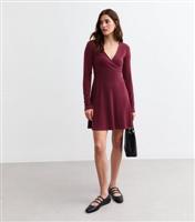 Women's Burgundy Wrap Style Jersey Mini Dress New Look