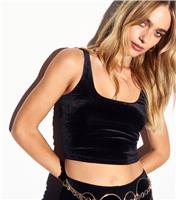 Women's Black Velvet Square Neck Crop Top New Look