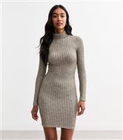 Women's Dark Grey Fine Rib Knit Roll Neck Mini Dress New Look