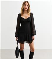 Women's Black Bobble Stitched Chiffon Mini Dress New Look