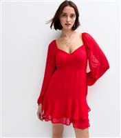 Women's Red Bobble Stitched Chiffon Mini Dress New Look