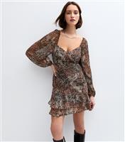 Women's Brown Leopard Print Sweetheart Neck Chiffon Mini Dress New Look