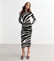 Women's Black Zebra Print Crinkled Long Sleeved Midi Dress New Look