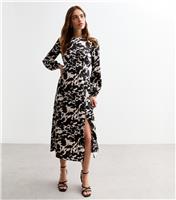 Women's Black Animal Print Open Back Midi Dress New Look