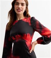 Women's Black Blurred Floral Print Open Back Midi Dress New Look