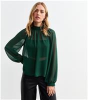 Women's Green High Neck Chiffon Blouse New Look