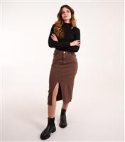 Women's Brown Acid Wash Denim Midi Skirt Blue Vanilla New Look