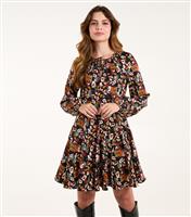 Women's Black Floral Blouson Dress Blue Vanilla New Look