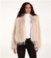 Women's Cream Textured Fur Coat Blue Vanilla New Look