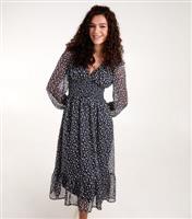 Women's Navy Abstract Print Shirred Midi Dress Blue Vanilla New Look