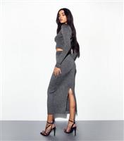 Women's Black Rib Knit Sparkly Midi Skirt New Look