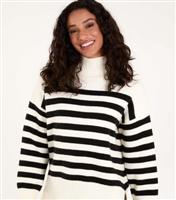 Women's White High Neck Striped Jumper Blue Vanilla New Look