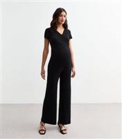 Women's Maternity Black Ribbed Jersey Jumpsuit New Look