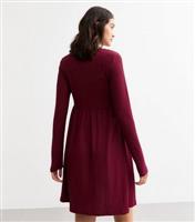 Women's Maternity Burgundy Crinkle Long Sleeve Dress New Look