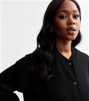 Women's Plus Size Black Woven Long Sleeve Bomber Jacket Curves New Look