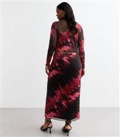 Women's Plus Size Red Abstract Print Mesh Midi Skirt Curves New Look